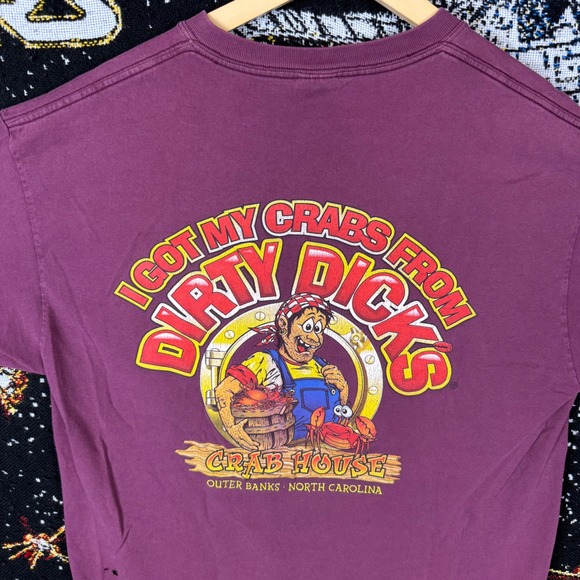 Anvil Other - Vintage Anvil Dirty Dicks Crab House OBX NC Graphic T-Shirt XL Maroon Humor Tee
